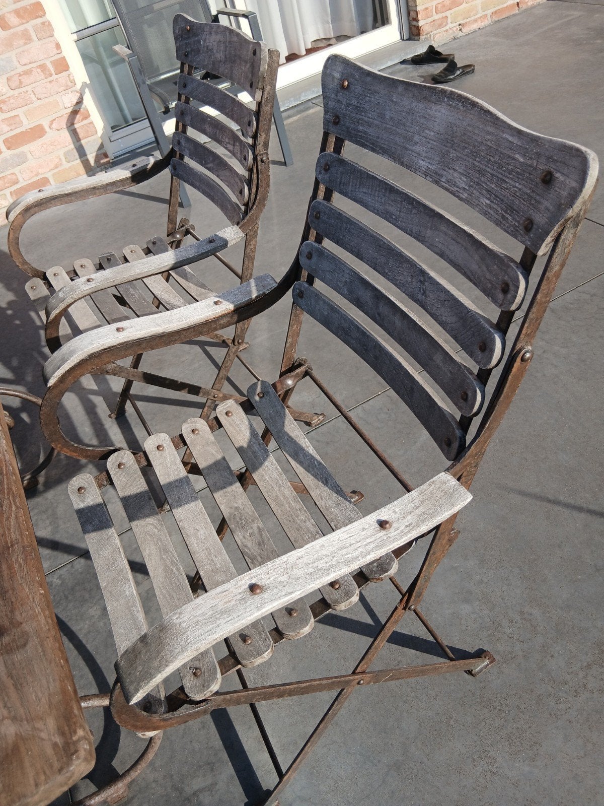 tuintafel en stoelen, Tuin en Terras, Ophalen, Gebruikt, Metaal, Inklapbaar