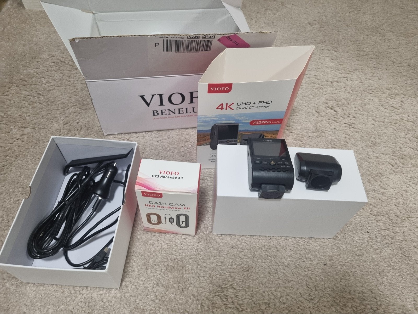 VIOFO A129 Pro Duo 4K Dashcam + HK3 Hardwire Kit, Audio, Tv en Foto, Ophalen, Camera, Overige merken, Full HD