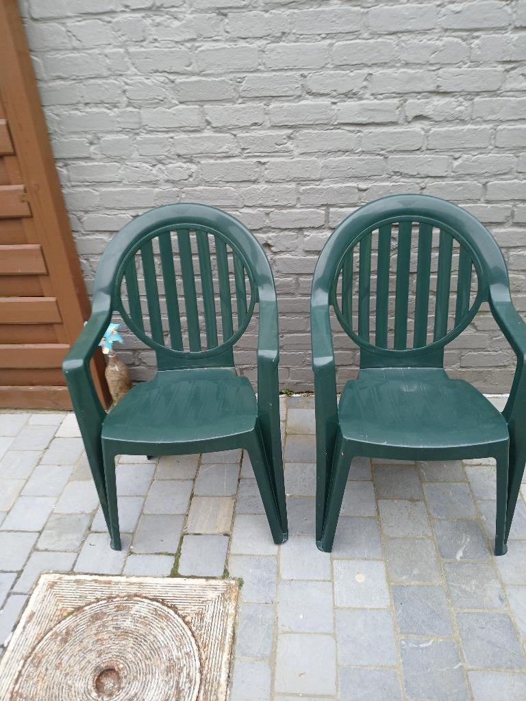 2 tuinstoelen groen met kussen, Enlèvement, Comme neuf, Synthétique
