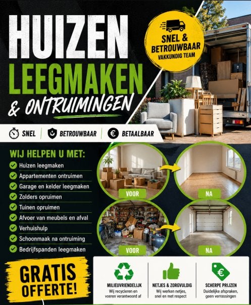 wij ontruimen huizen appartementen loodsen en  nog meer, Immo, Huizen en Appartementen te koop