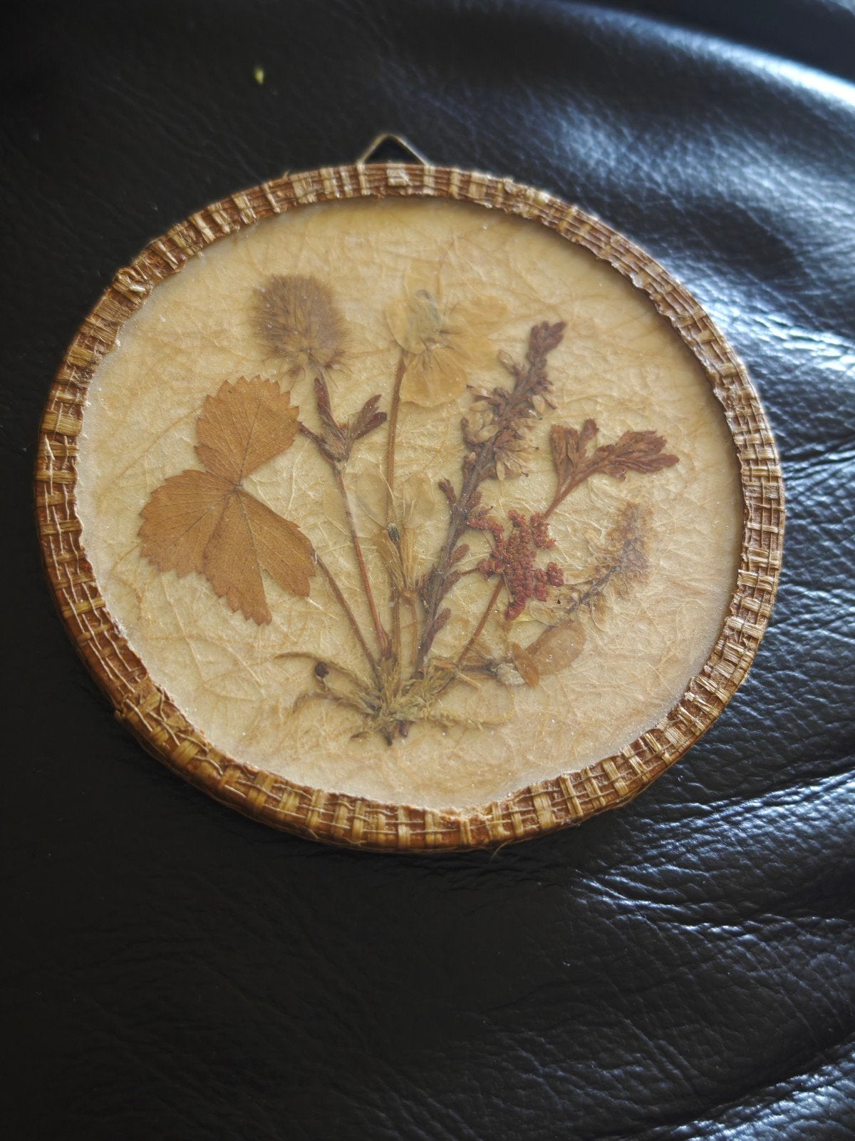 Petit cadre herbier vintage en osier tressé - Déco Bohème, Enlèvement