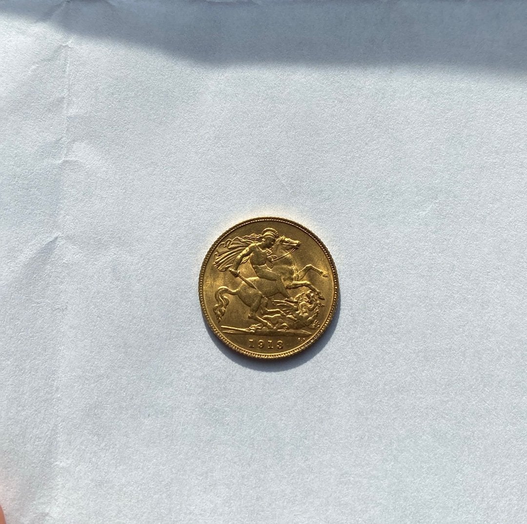 1913 „" IN PERFECTE STAAT "” 1/2 soevereine gouden munt”, Ophalen of Verzenden, Goud