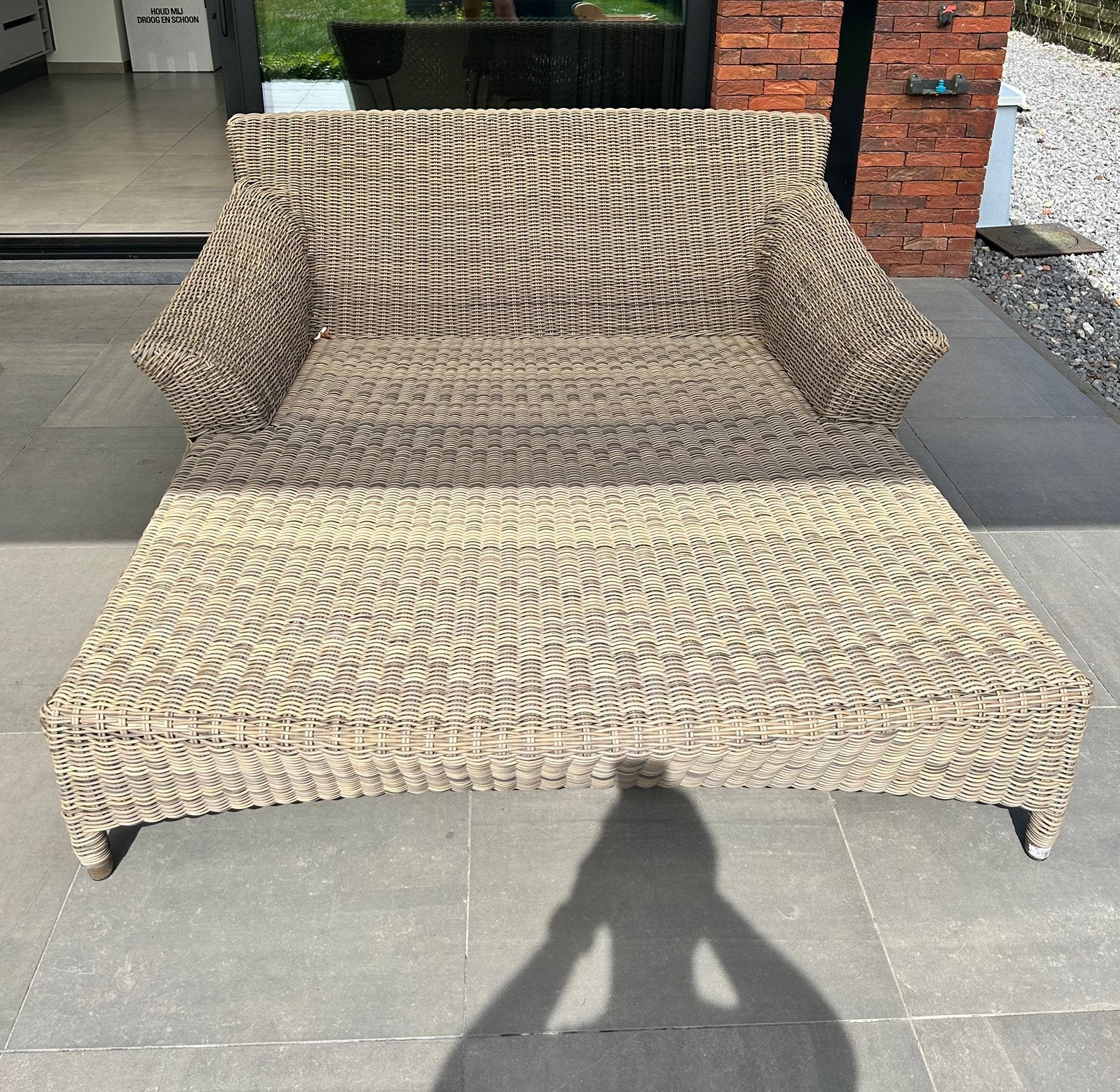 Luxe wicker tweepersoons ligbed daybed op wielen tuinlounger, Enlèvement, Comme neuf, Osier, Sets de jardin