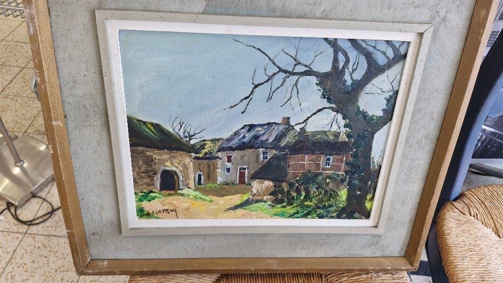 Omer Courtoy (1907-1983) - Aywaille - Région Liégeoise, Antiquités & Art, Enlèvement ou Envoi, Peinture à l'huile, Paysage urbain / rural