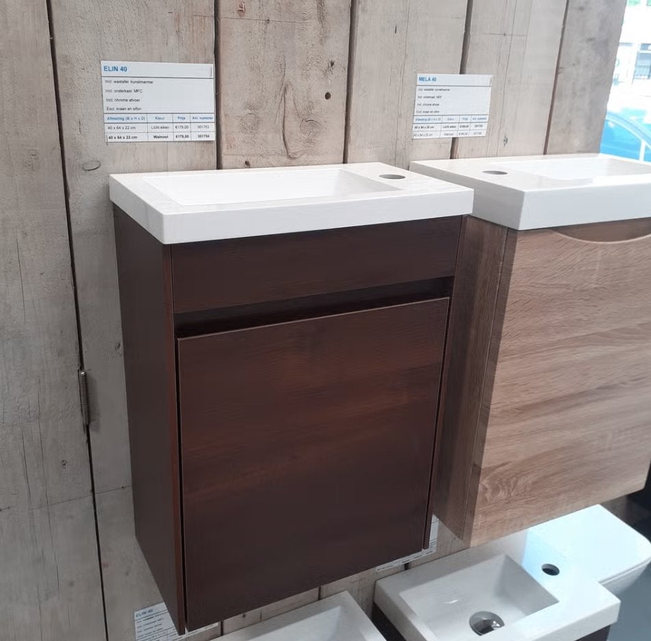 NIEUW! Toiletmeubel, walnoot, waskom+onderkast, Elin 40, Ophalen of Verzenden, Nieuw