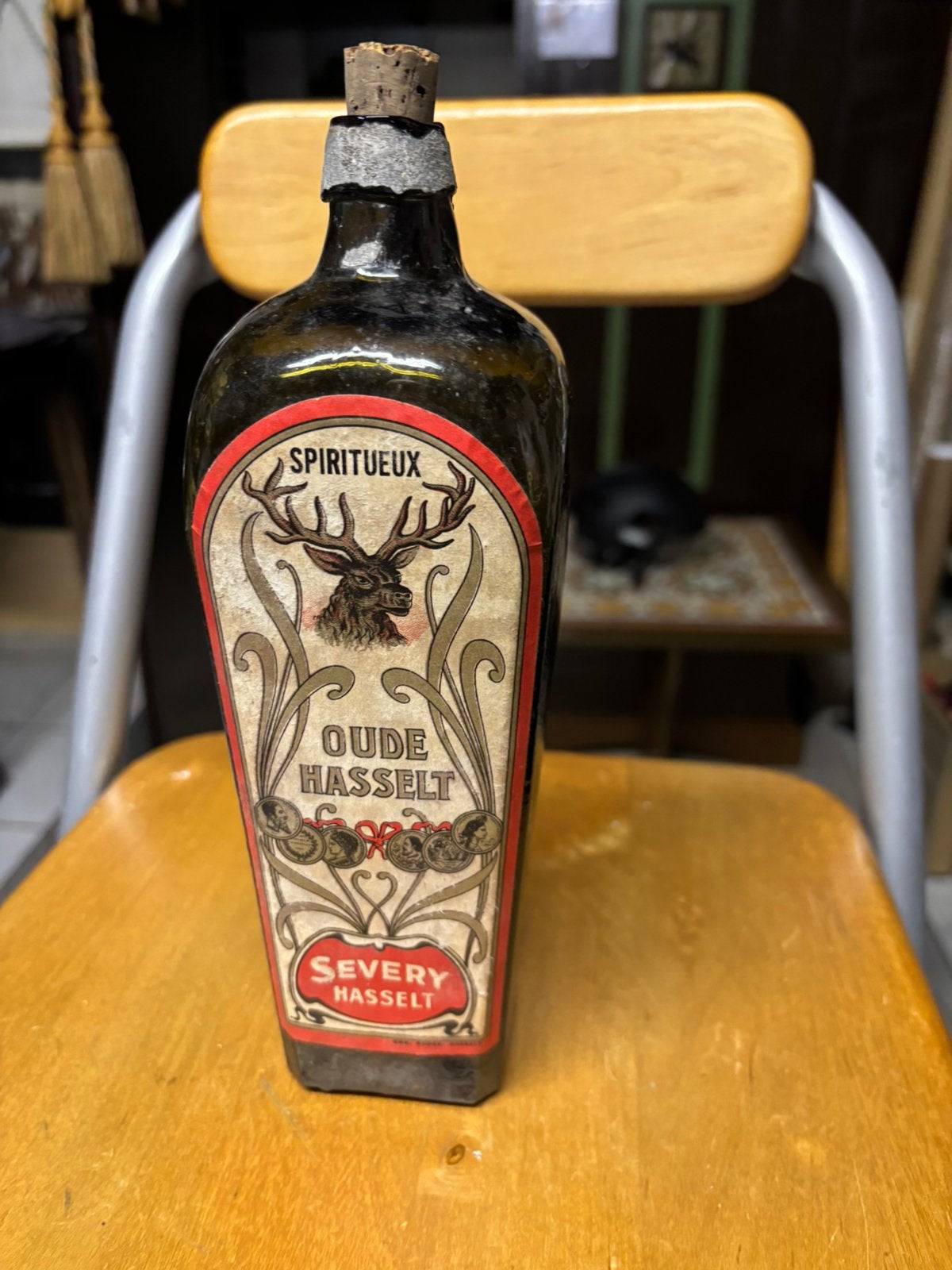 Ancienne bouteille de genièvre Hasselt 1910, Collections, Enlèvement ou Envoi, Utilisé