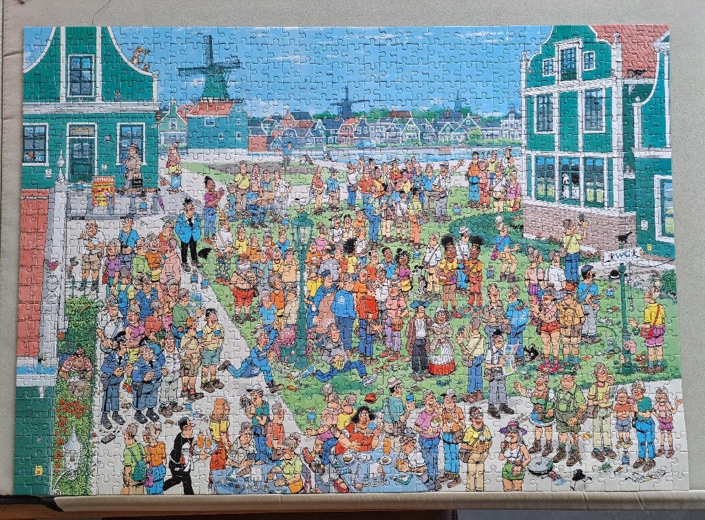 Jan van Haasteren puzzel Albert Heijn op de Zaanse Schans, Ophalen, 500 t/m 1500 stukjes, Gebruikt, Legpuzzel