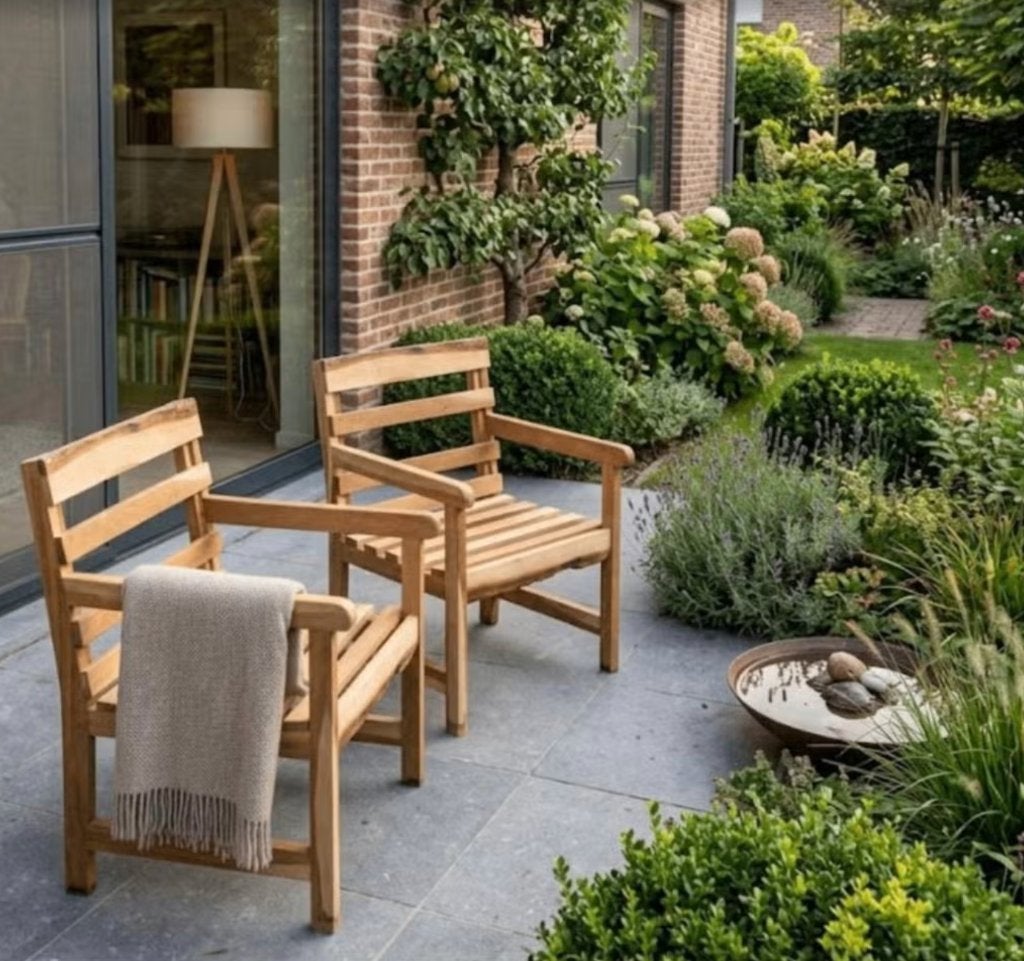 koppel tuinstoelen eik, Tuin en Terras, Ophalen, Gebruikt, Hout