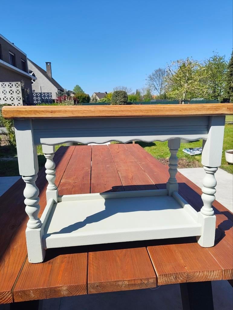 Opgeknapte houten bijzettafel – modern beige & hout, Antiek en Kunst, Ophalen