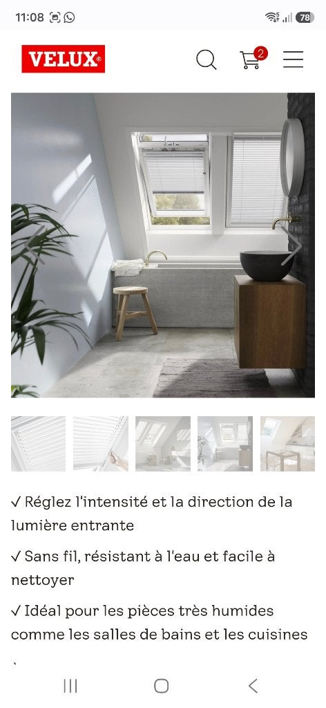 2 VELUX jaloezieën - S06/SK06 - Per stuk of in een set, Ophalen, Inclusief montageonderdelen, Overige merken, 114 cm