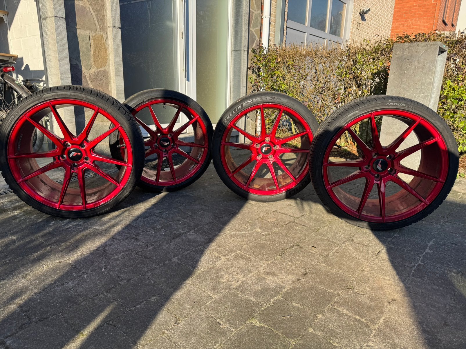 Jr21 velgen 5x112 platinum red 20inch met banden, Auto-onderdelen, Ophalen, Band(en)