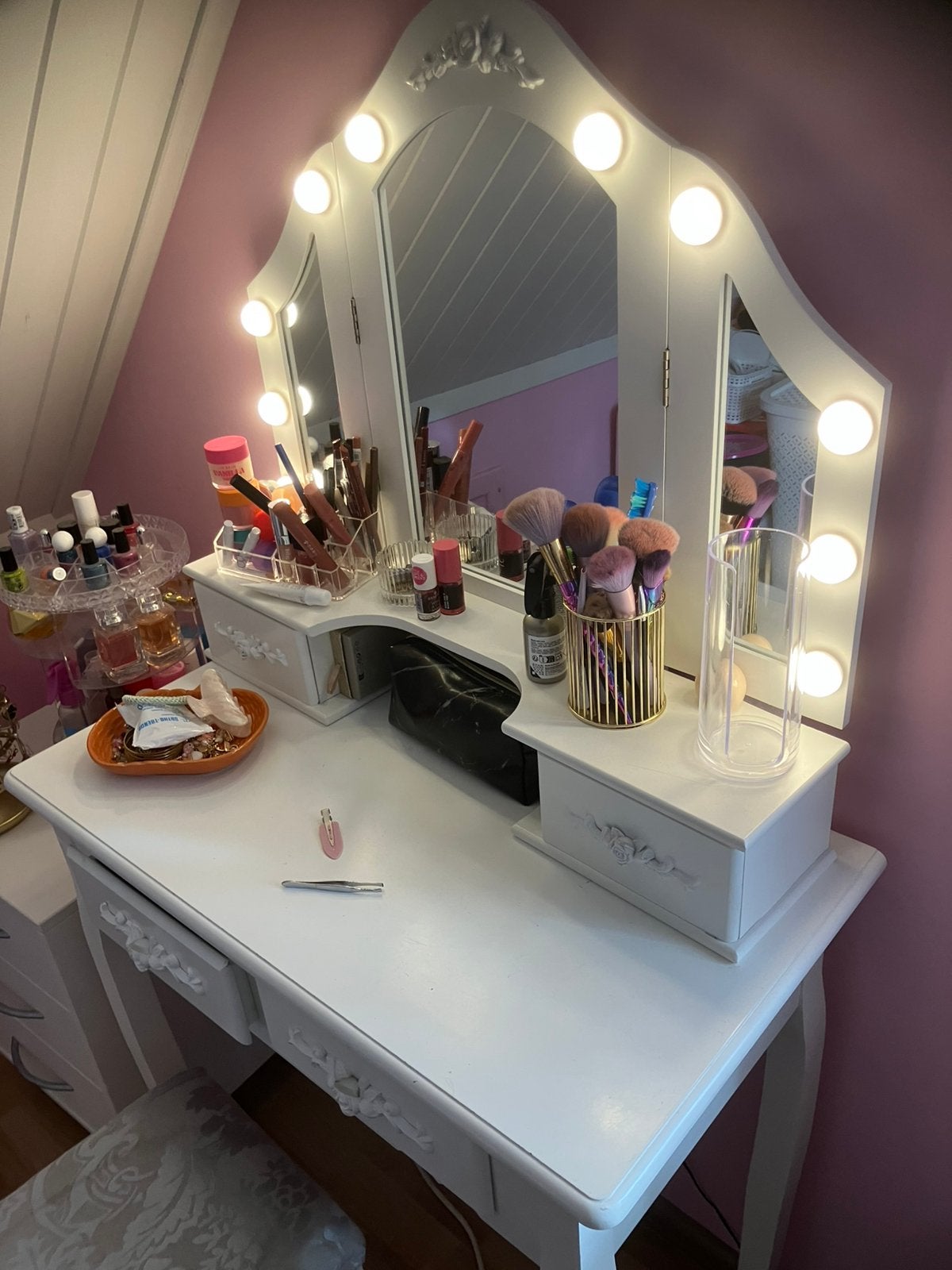 Make up tafel met krukje, Ophalen, Gebruikt, Gehele gezicht, Wit