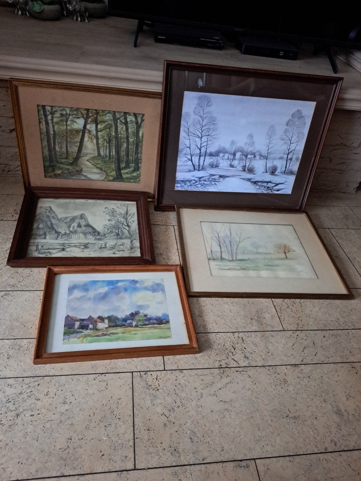 18 euro voor 5 stuks , 3 aquarellen ophalen .zijn getekend, Ophalen