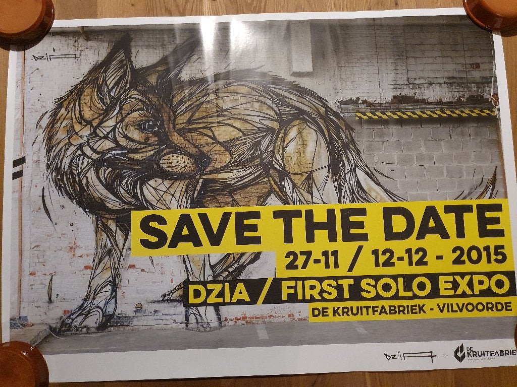 DZIA First Solo Expo Poster Street Art 2015 De Kruitfabriek, Ophalen of Verzenden, Zo goed als nieuw, Rechthoekig Liggend, Overige onderwerpen