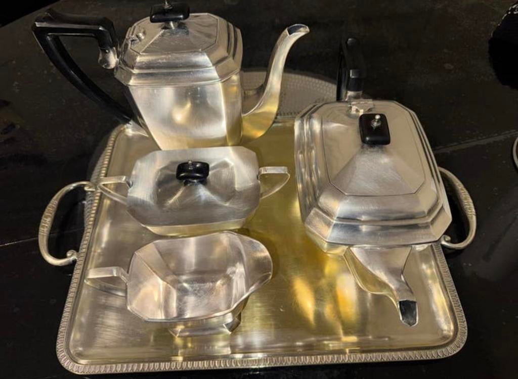 Antieke koffieset - zilver (verzilverd), Antiek en Kunst, Ophalen of Verzenden