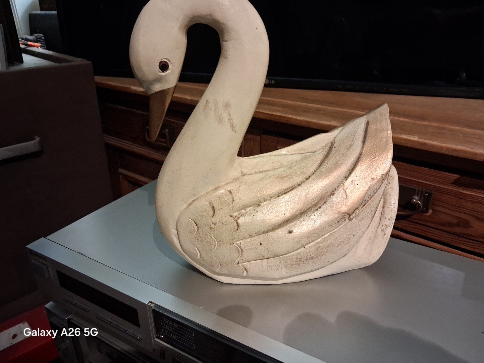 Statue décorative de cygne en bois patiné, Enlèvement ou Envoi