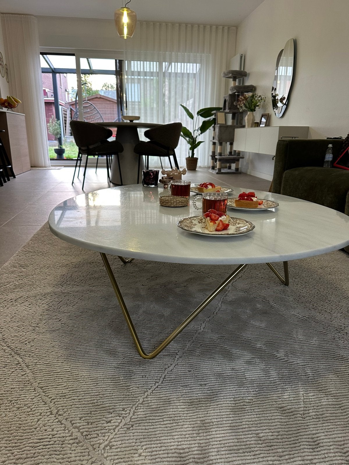 Marmeren salontafel, Huis en Inrichting, Gebruikt, 100 tot 150 cm, 50 tot 100 cm, Ovaal
