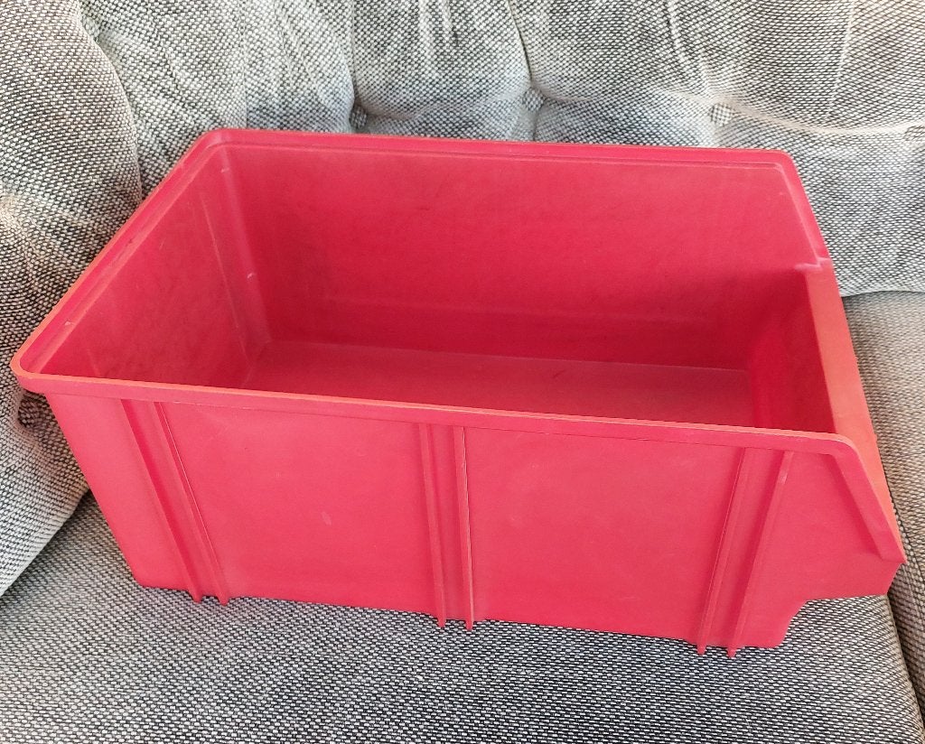 Sorteerbak, magazijnbak, stapelbak. Rood, groen, en blauw., Gebruikt, Overige typen, Minder dan 35 cm, Minder dan 50 cm