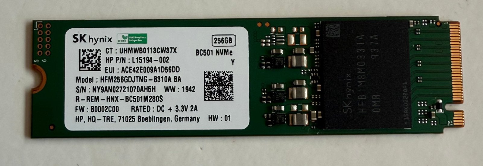 SSD NVMe 256 Go, Informatique & Logiciels, Disques durs, Enlèvement ou Envoi, Utilisé, SSD