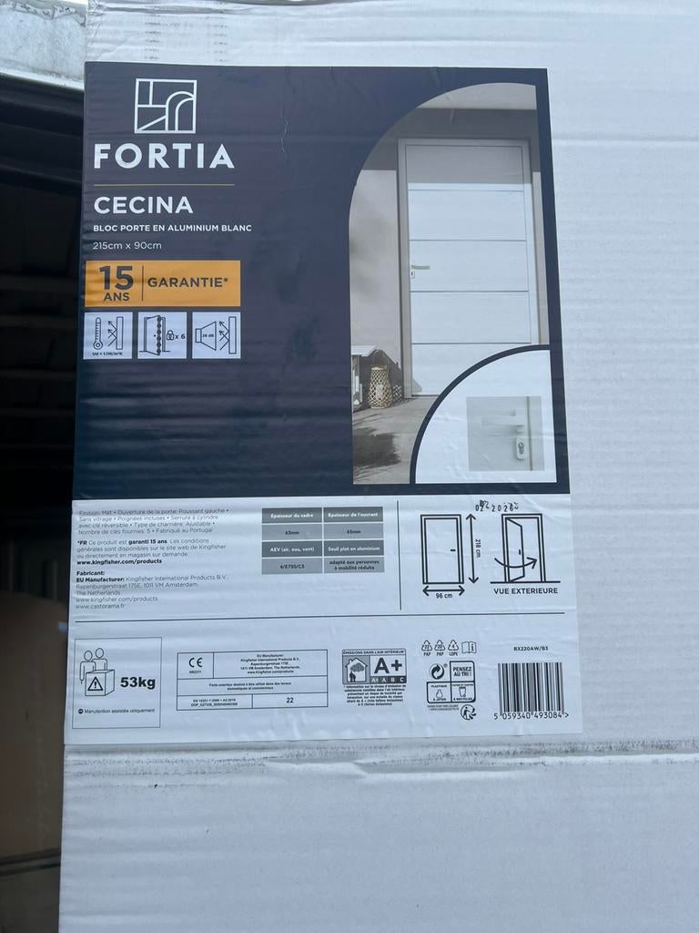 Porte d’entrée aluminium BLANC 96x218 NEUVE, Enlèvement, Neuf, Aluminium