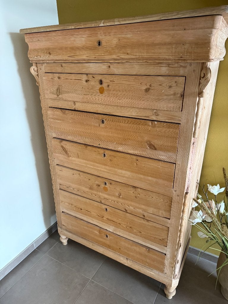 Unieke houten kast, Ophalen, Gebruikt, 100 tot 150 cm, 5 laden of meer