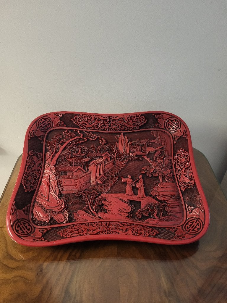 Bol ou plateau chinois, style laqué cinabre, Antiquités & Art, Enlèvement ou Envoi