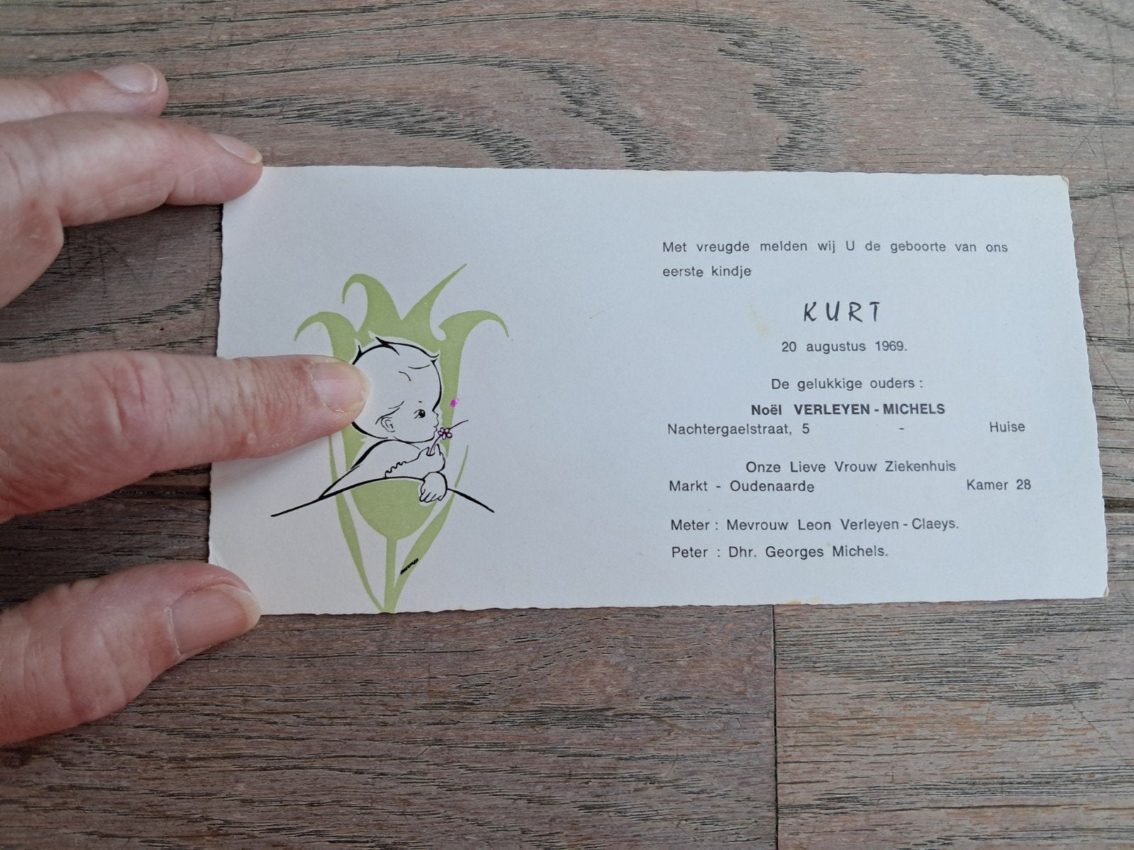 Retro geboortekaartje 1969, Kurt Verleyen, Huise, Ophalen of Verzenden