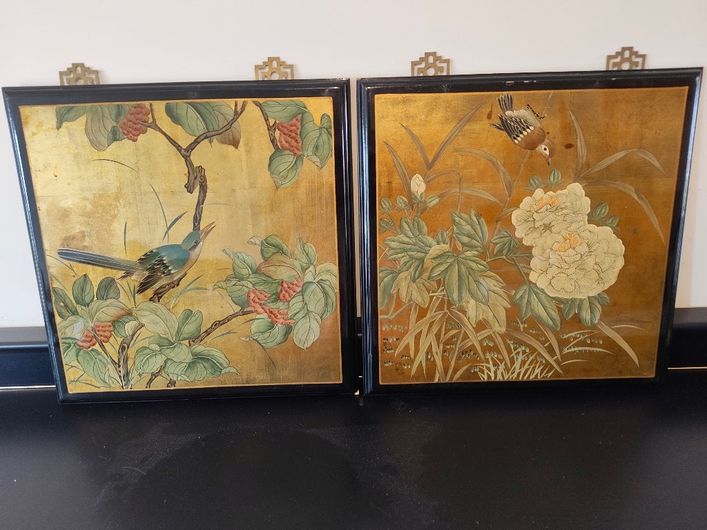Exclusieve Set Vintage Aziatische Wandpanelen, Minder dan 50 cm, Gebruikt, Ophalen of Verzenden, Schilderij