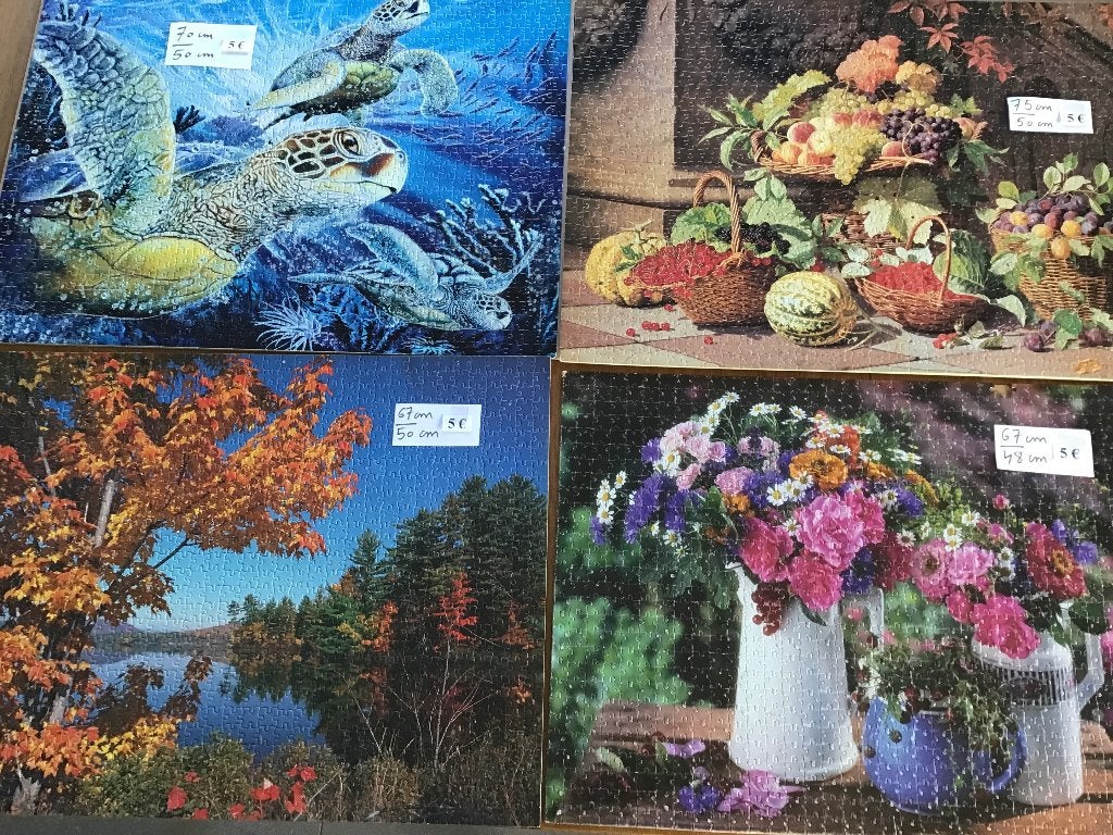 5 puzzles magnifiquement réalisés et collés sur du bois, Enlèvement ou Envoi, Comme neuf, Bois