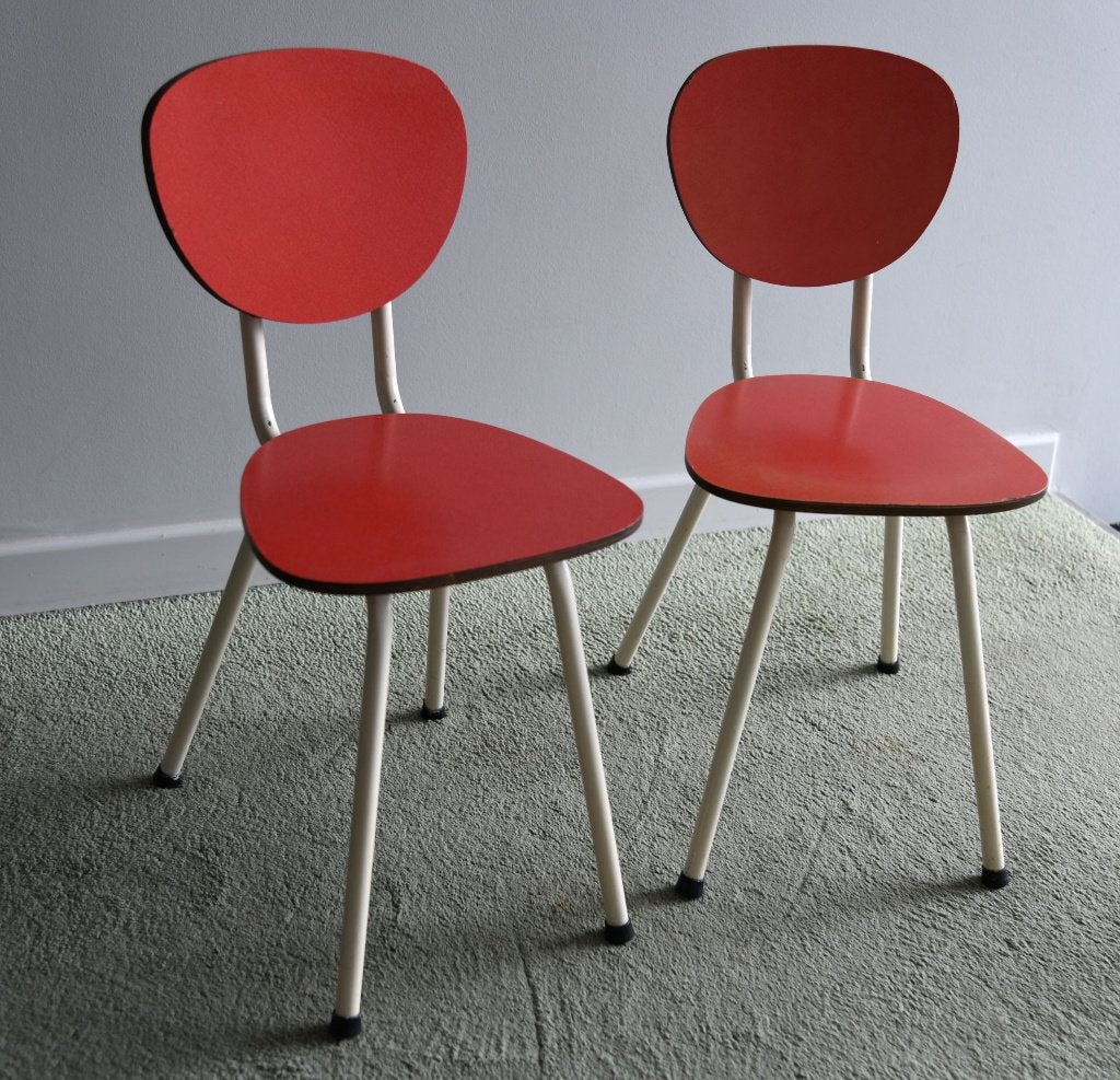 Vintage Formica kinderstoeltjes jaren 70 – Rood – Set van 2, Ophalen