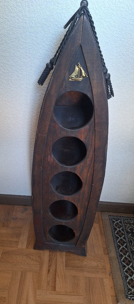 Houten wijnrek staand bootvorm., Ophalen, Gebruikt, 5 tot 15 flessen, 75 – 100