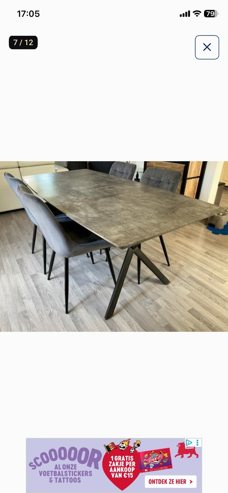 Eettafel met 4 fluweelen stoelen., Huis en Inrichting, Ophalen, Gebruikt, 50 tot 100 cm, 150 tot 200 cm