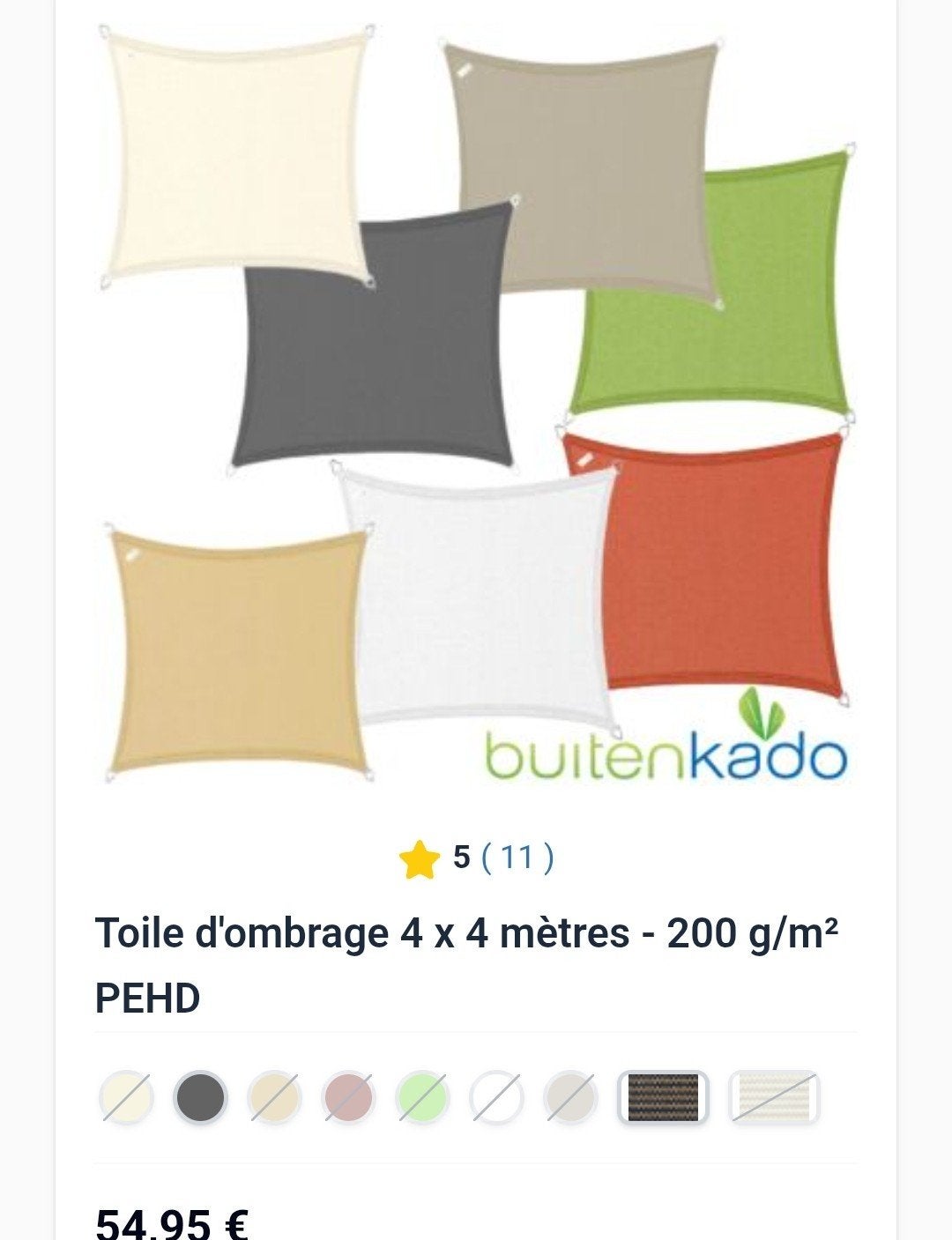 Schaduwzeil 4x4m Taupe Nieuw, Ophalen of Verzenden