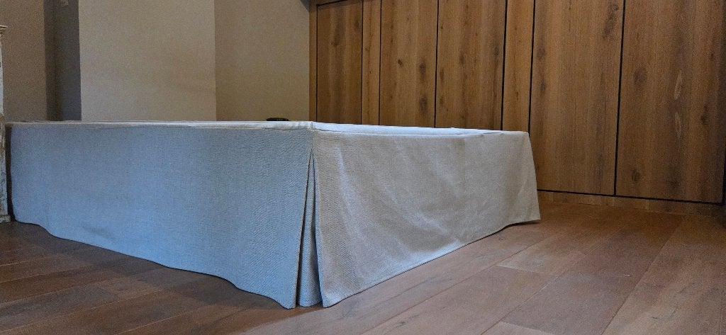 Mooie boxspring met hoes, Huis en Inrichting, Ophalen, Beige, Tweepersoons, Zo goed als nieuw