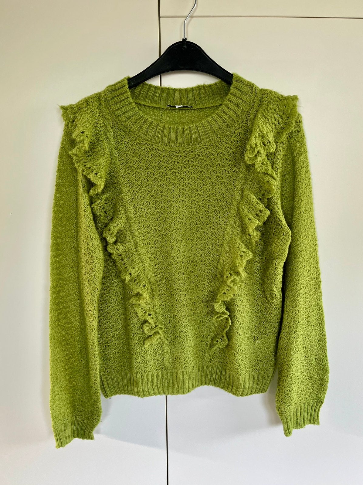 Groene Gebreide Trui met Ruches - Maat M, Enlèvement ou Envoi, Comme neuf, Taille 38/40 (M), Vert