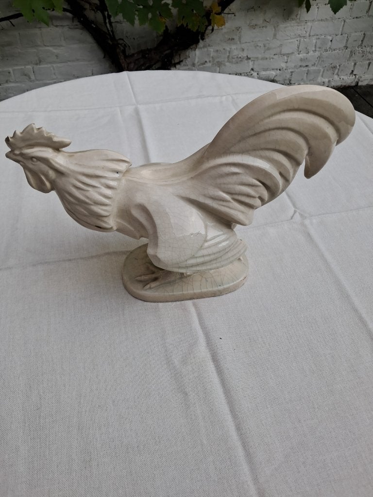 Art Deco Haan sculptuur Craquelé keramiek van Ch. Virion, Antiek en Kunst, Ophalen of Verzenden