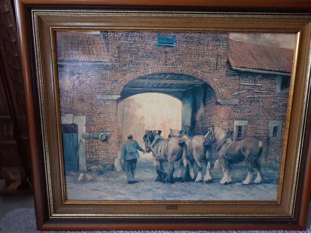 *Léon Engelen - Belle peinture - Inscrite à PIRON, BAS..., Antiquités & Art, Enlèvement ou Envoi, Cadre spécial, Toile