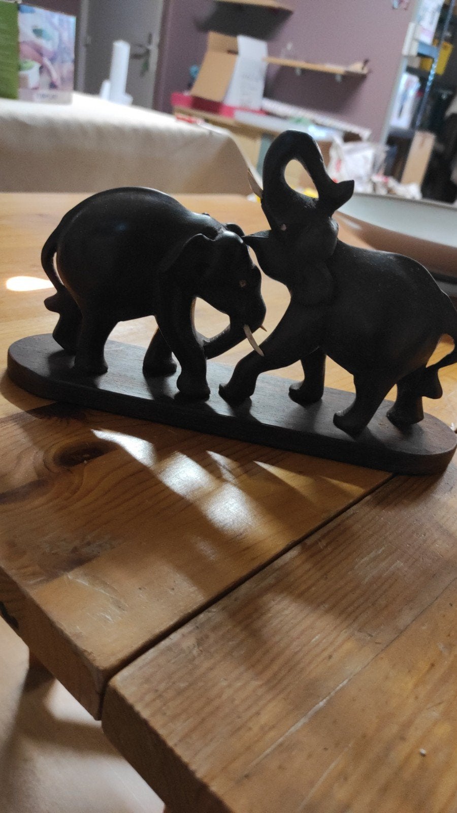 Twee olifanten, Ophalen, Hout, Beeld