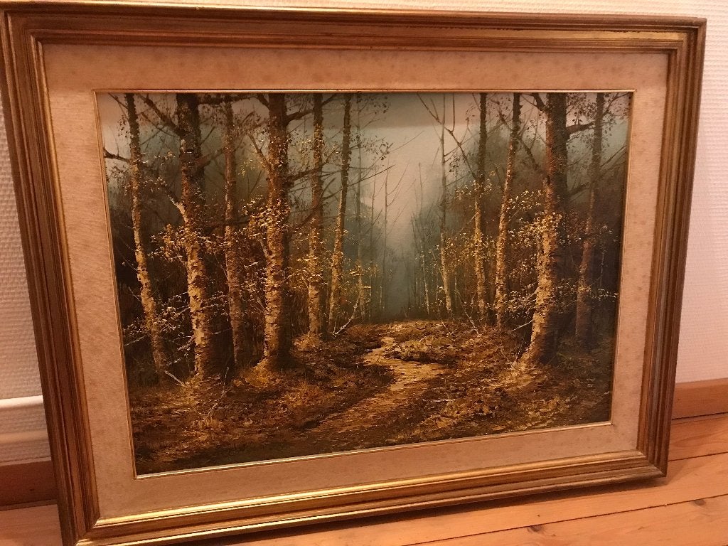 schilderij, Ingelijst, Olieverf, Textiel, Landschap