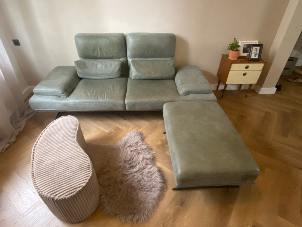 Lederen salon, Huis en Inrichting, Ophalen, Gebruikt, Tweepersoons, Rechte bank