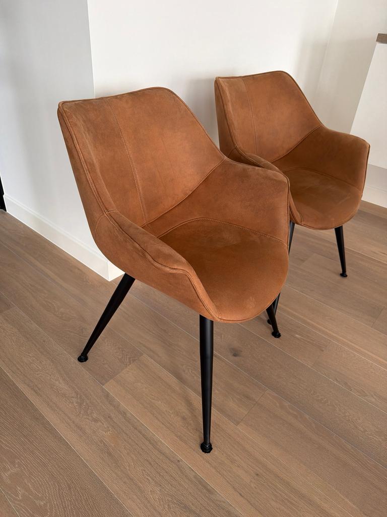Retro cognac kuipstoelen als nieuw. 4 stuks, Ophalen, Zo goed als nieuw