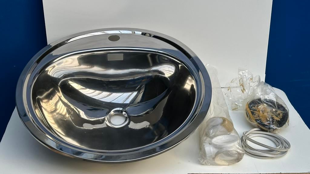 Lavabo inbouw inox diameter 53,5 cm., Ophalen, Nieuw, Inox, Wastafel