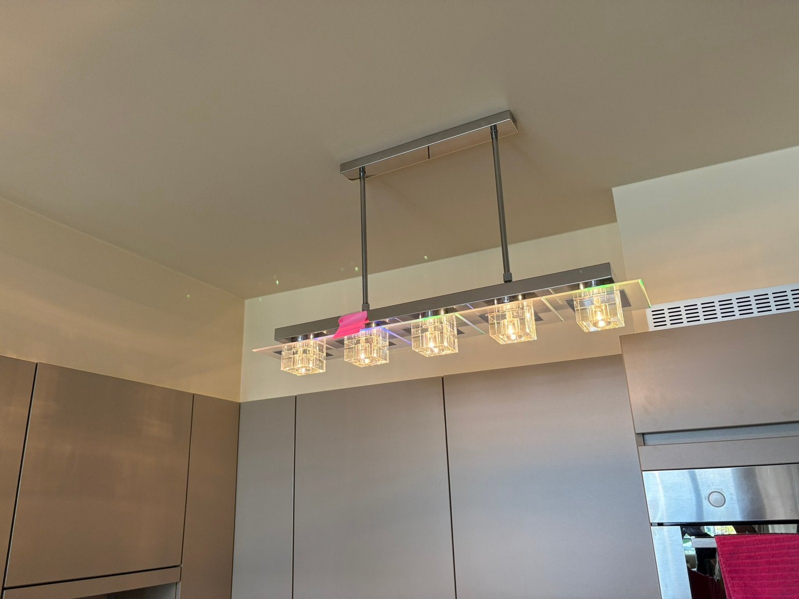 Hanglamp met 5 kubusvormige glazen kappen, Ophalen, Gebruikt, Glas