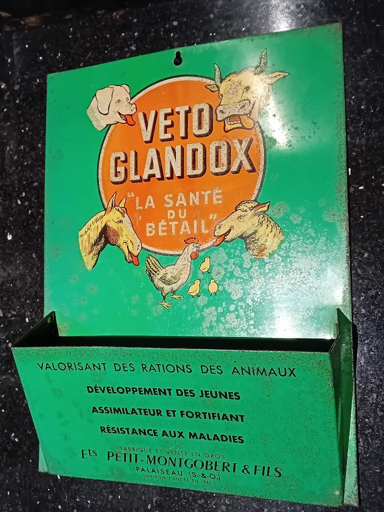 metalen reclamebord voeders VETO GLANDOX, Ophalen of Verzenden, Zo goed als nieuw, Reclamebord
