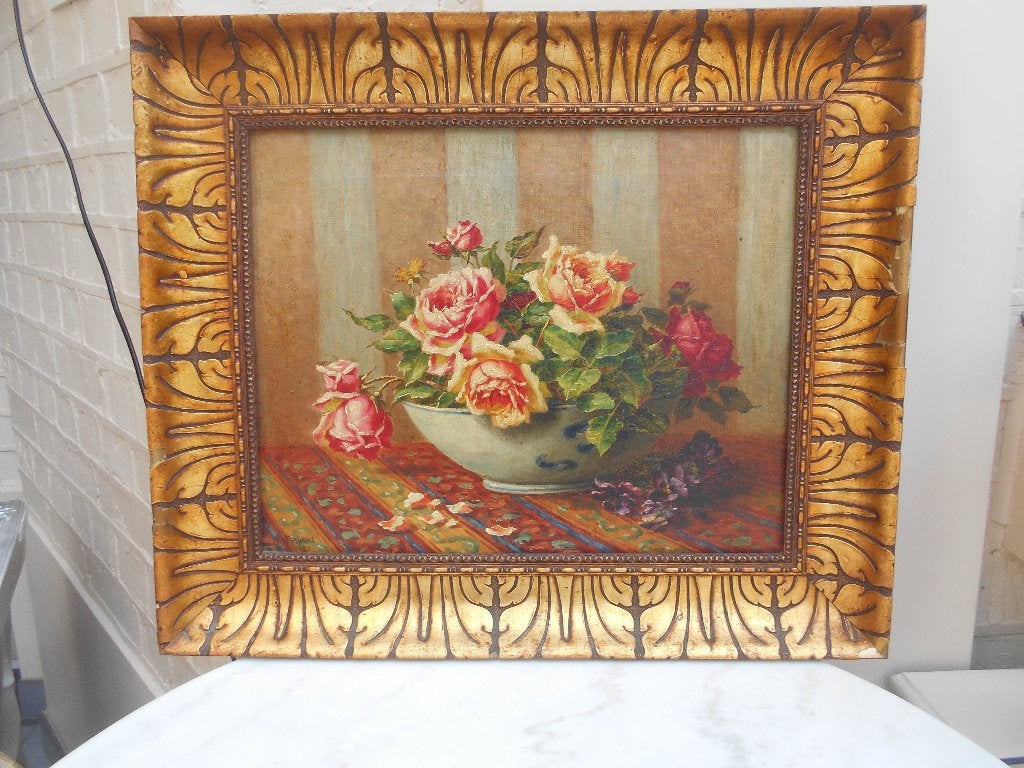 ancien tableau motif fleurs Victor Paquay Spa 1937, Antiquités & Art, Enlèvement, Classique, Signé, Nature morte