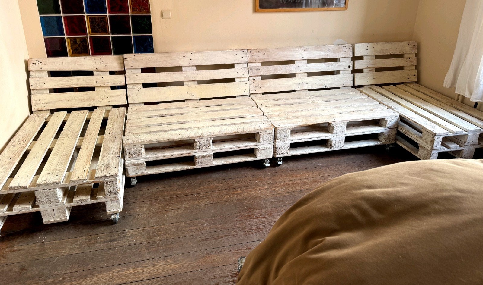 Divan, fait avec des palettes, à roulettes, 2 méridiennes, Salons de jardin, Enlèvement, Utilisé, Bois