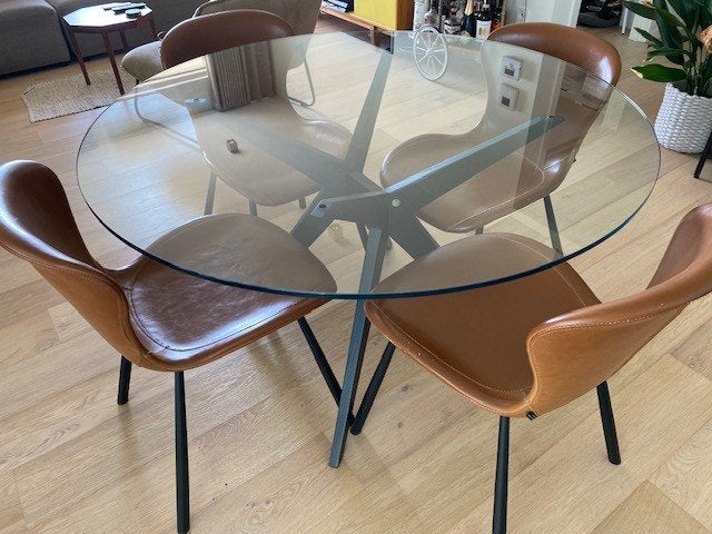 Cognac leren stoelen 4x, Huis en Inrichting, Stoelen, Gebruikt, Vier, Leer, Bruin, Ophalen