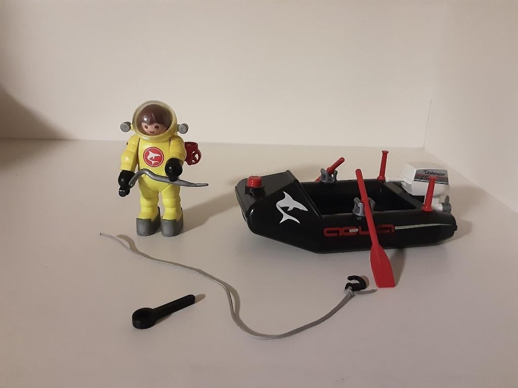 PLaymobil duiker en zodiac - compleet, Ophalen of Verzenden, Zo goed als nieuw, Complete set