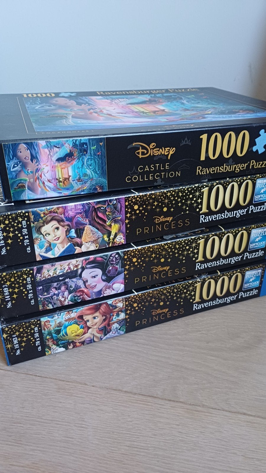 4 puzzels - Disney - Ravensburger - prinsessen, Enlèvement ou Envoi, 500 à 1500 pièces, Comme neuf, Puzzle