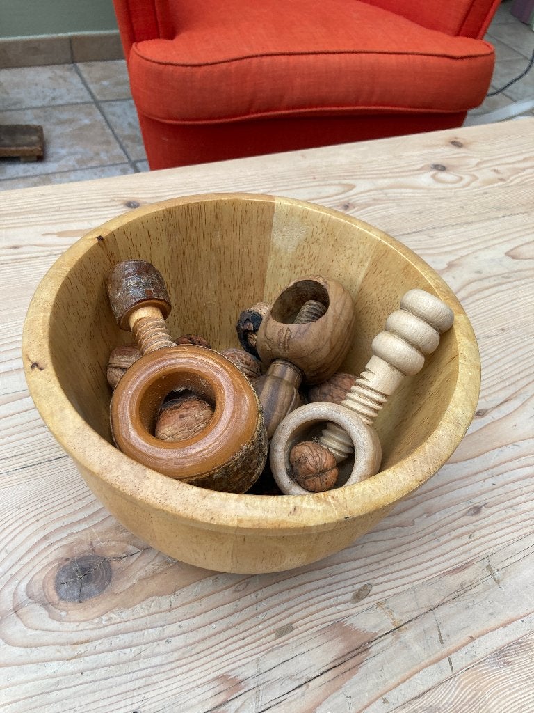 notenkrakers, 3 stuks + grote houten kom, Ophalen, Overige merken, Zo goed als nieuw, Hout